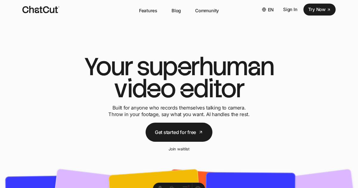 ChatCut homepage — Your superhuman video editor